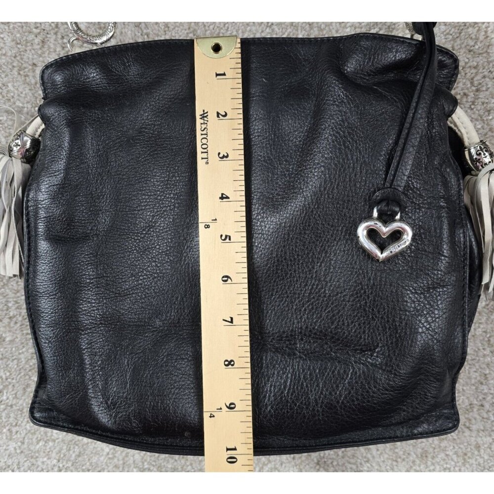 BRIGHTON GLORIETTA Black Leather White Tasseled Crossbody Bag Purse Organizer - Picture 5 of 16